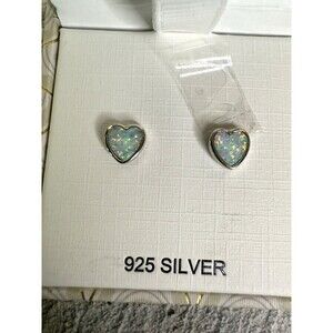 NEW IN BOX Rachel Zoe Heart Shaped Opalite 925 Sterling Earrings